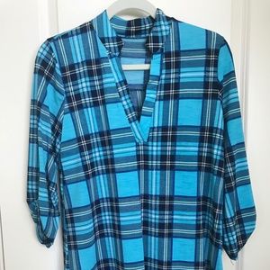Teal Plaid Women's 3/4 Sleeve Top